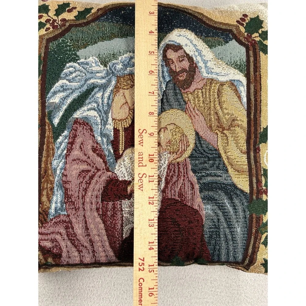 VTG Christmas Tapestry Pillow Nativity Scene Mary Joseph Jesus Large 15